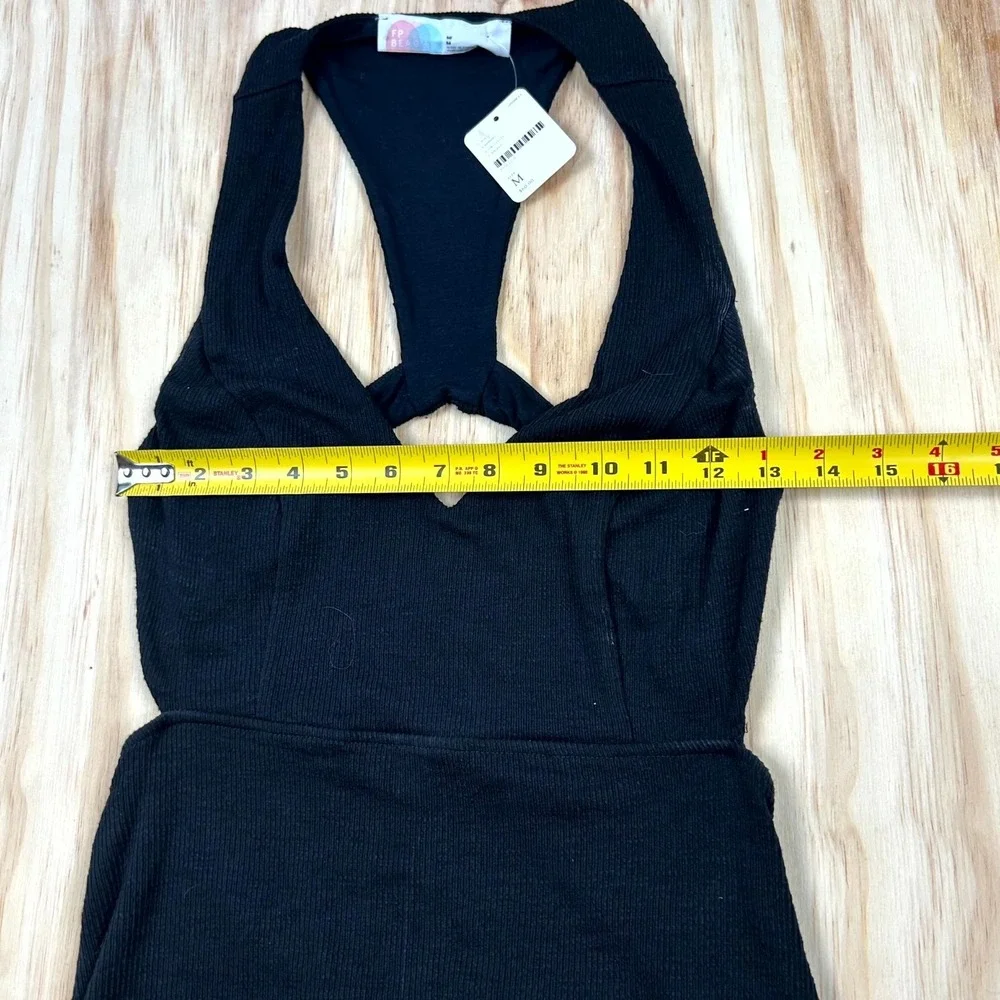 Free People FP Beach Dress Women Medium Black Ribbed Cutout Racerback Summer NEW - Picture 5 of 7